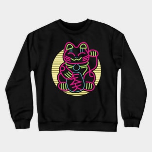 Japanese Maneki Neko Lucky Cat Retrowave Crewneck Sweatshirt